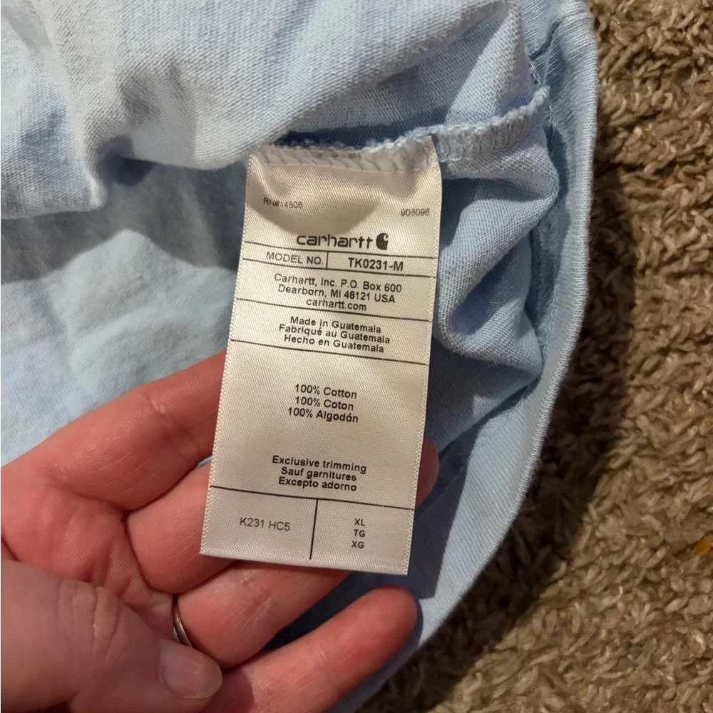 Carhartt Mens XL Long Sleeve Tee Shirt Loose Fit Light Blue w/ Logo Sleeve - Picture 6 of 7